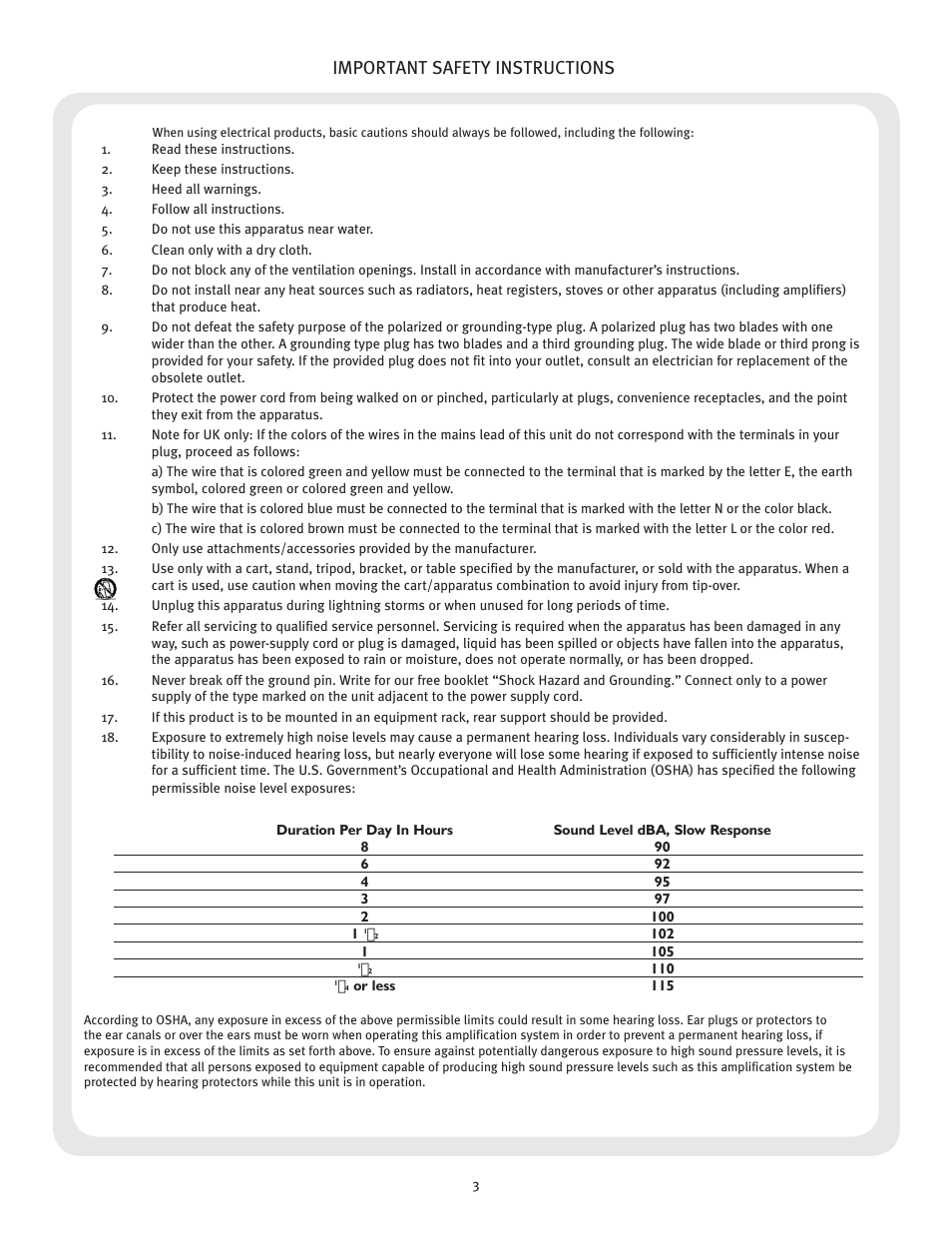 Save these instructions, Important safety instructions | Peavey KB4/KB5 User Manual | Page 3 / 28