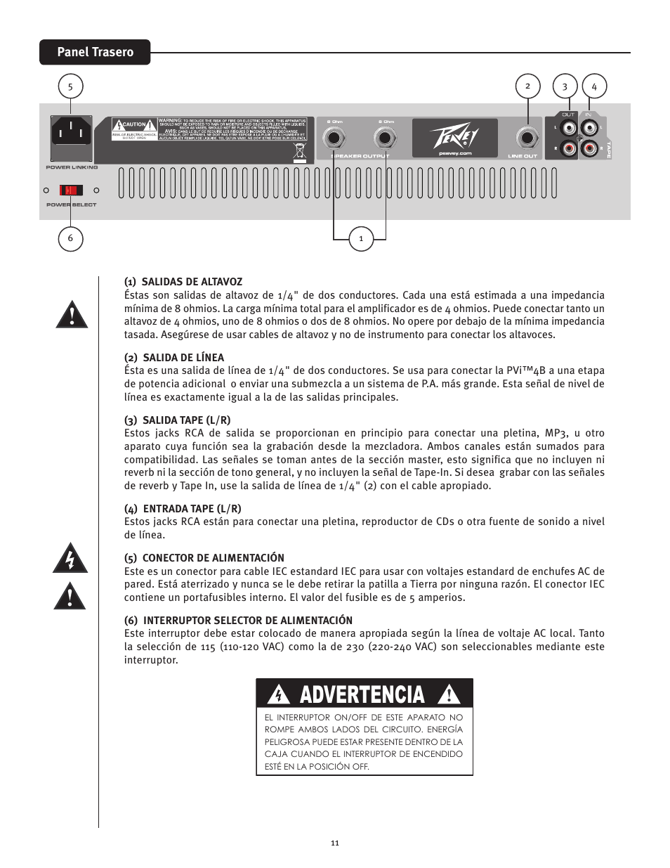 Advertencia | Peavey 4B User Manual | Page 11 / 16