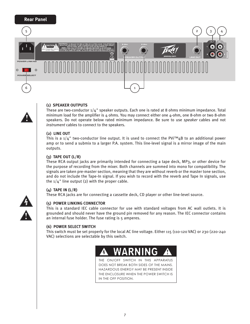 Warning | Peavey 4B User Manual | Page 7 / 16