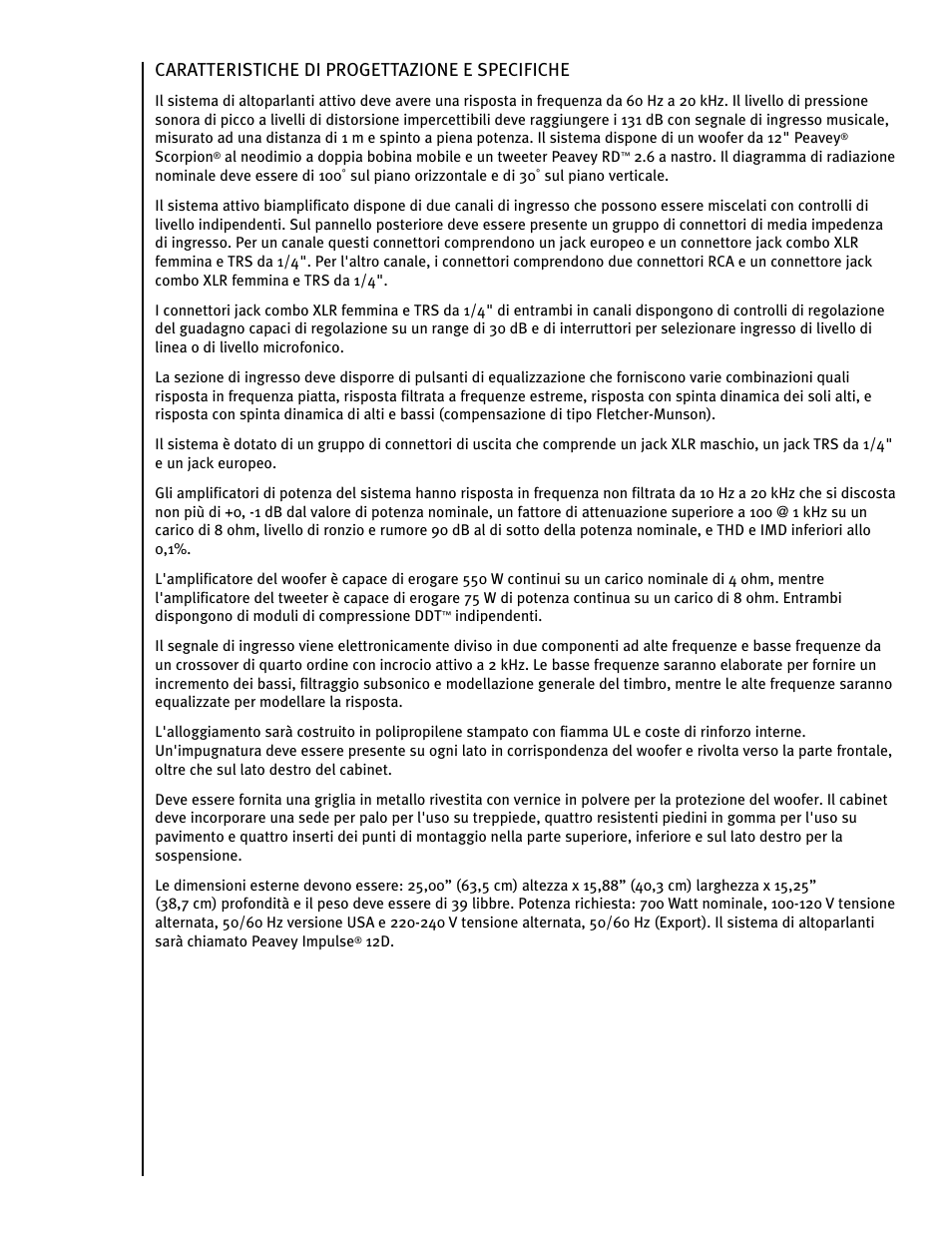 Caratteristiche di progettazione e specifiche | Peavey IMPULSE 12 D User Manual | Page 82 / 148