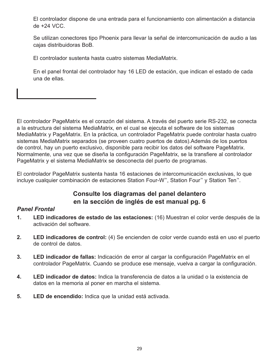 Descripción del hardware, 1 controlador pagematrix | Peavey PageMatrix User Manual | Page 29 / 104