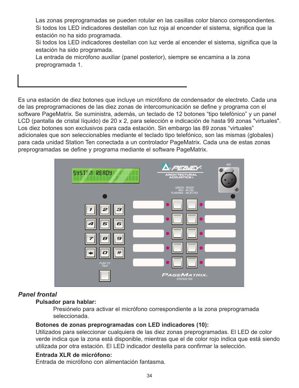 Estación de intercomunicación de mesa station ten | Peavey PageMatrix User Manual | Page 34 / 104