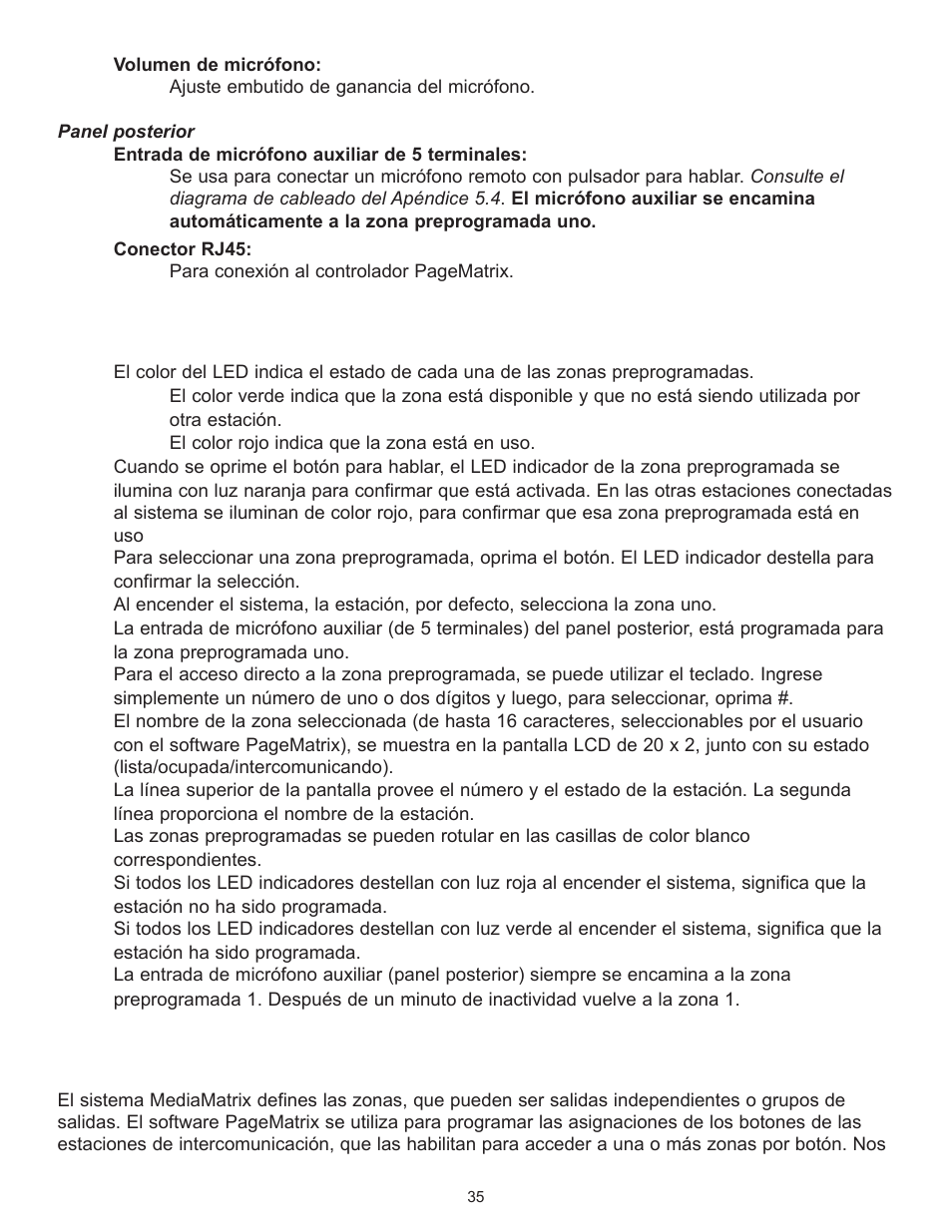 Operación de la estación station ten, Acerca de las zonas preprogramadas | Peavey PageMatrix User Manual | Page 35 / 104