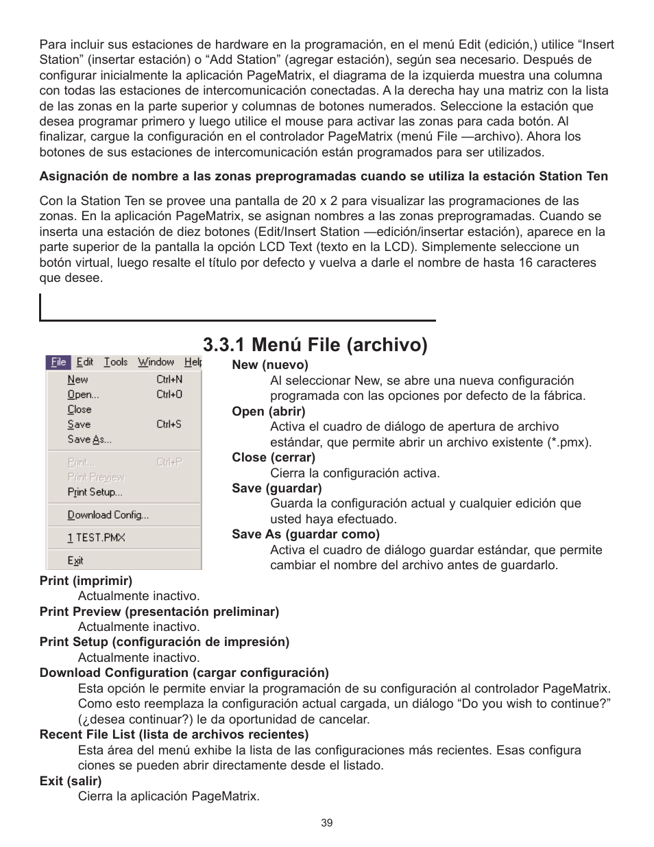 1 menœ file (archivo) | Peavey PageMatrix User Manual | Page 39 / 104