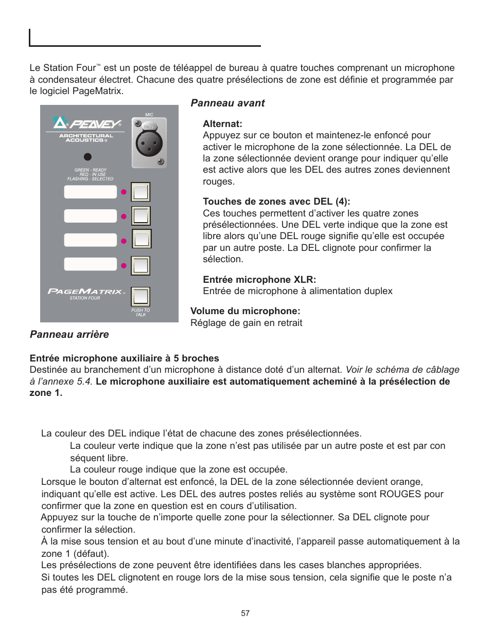 Poste de téléappel de bureau station four, Fonctionnement du poste station four | Peavey PageMatrix User Manual | Page 57 / 104