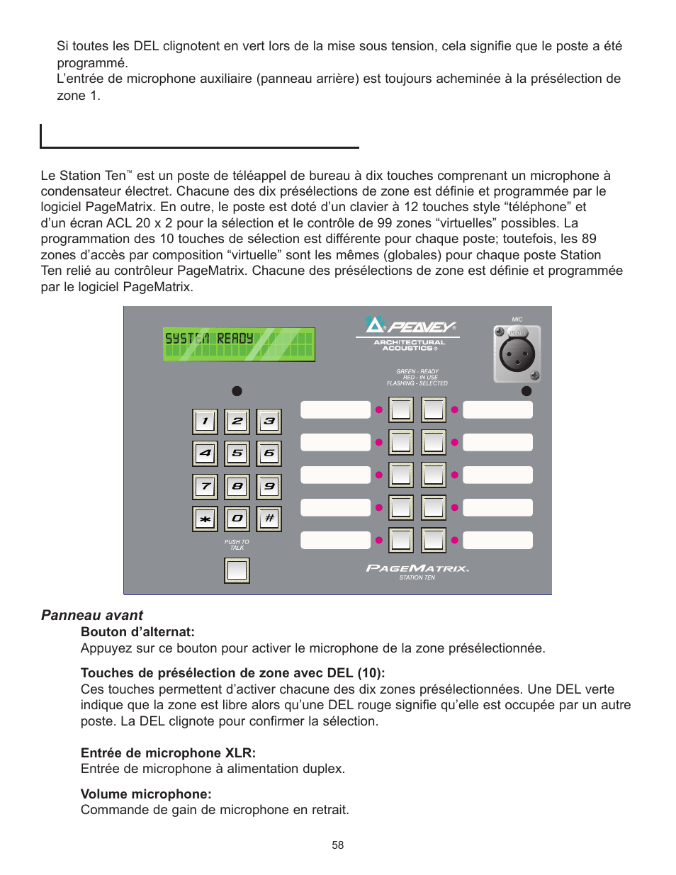 Poste de téléappel de bureau station ten | Peavey PageMatrix User Manual | Page 58 / 104