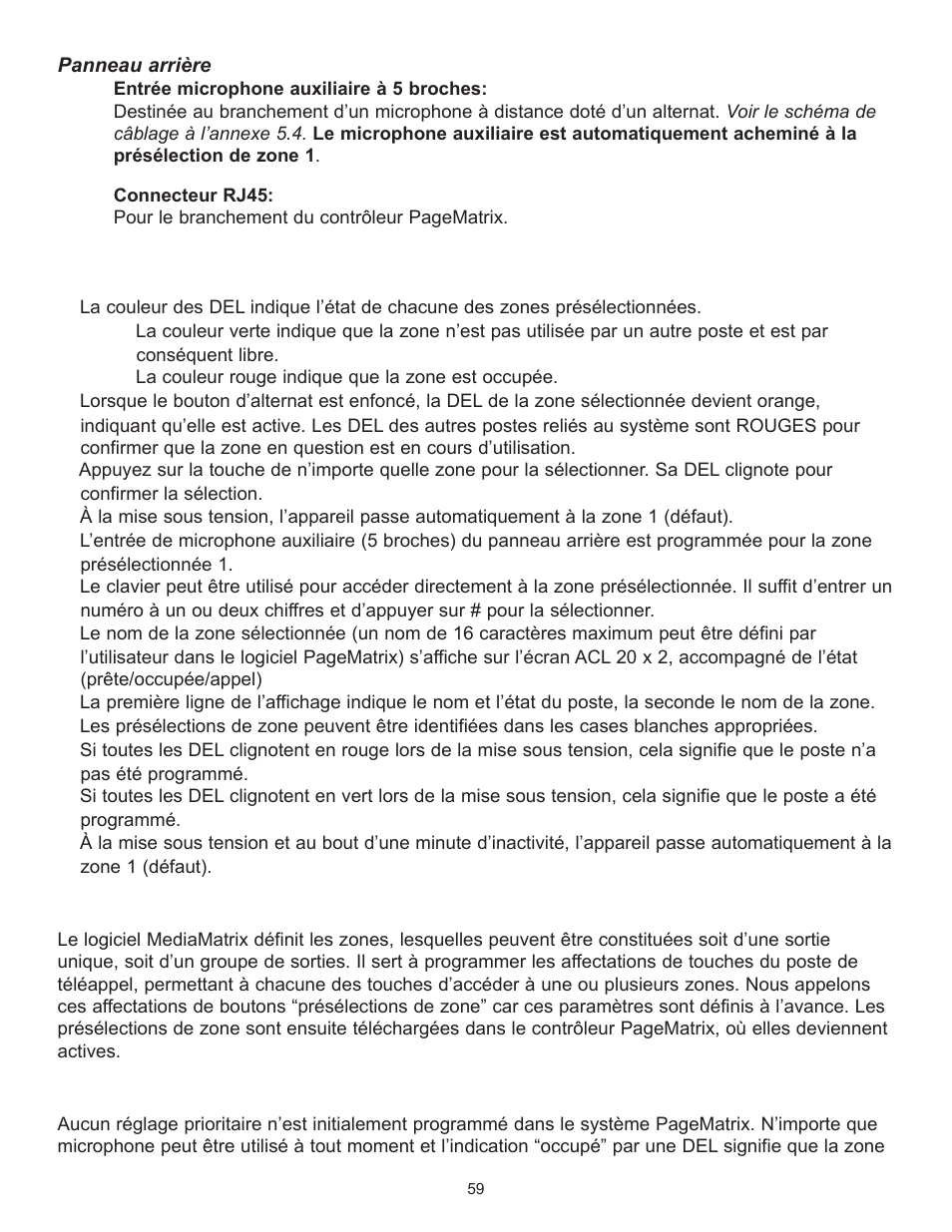 Fonctionnement du poste station ten, Au sujet des présélections de zone, Au sujet de la priorité | Peavey PageMatrix User Manual | Page 59 / 104