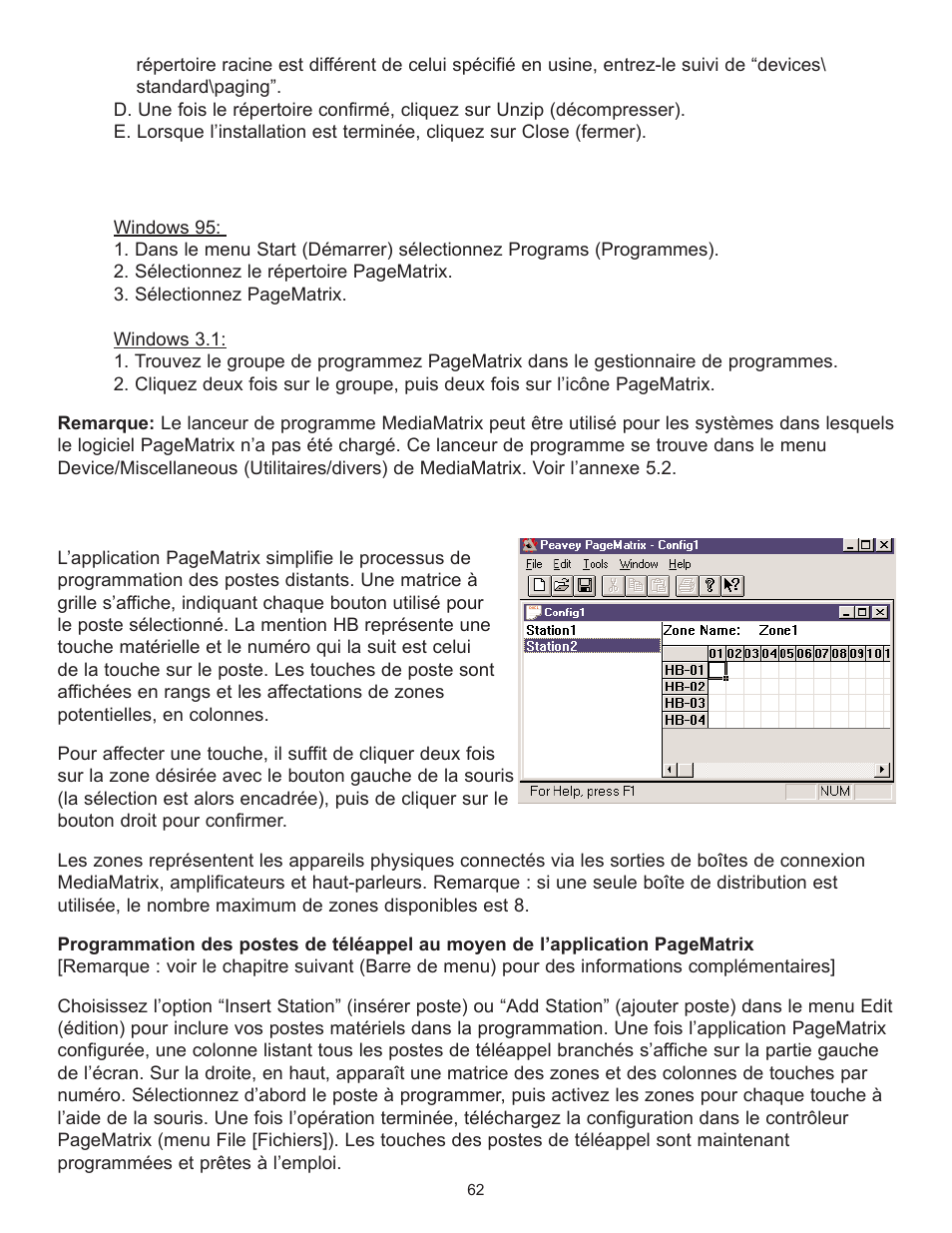 Lancement de pagematrix, Postes et zones | Peavey PageMatrix User Manual | Page 62 / 104