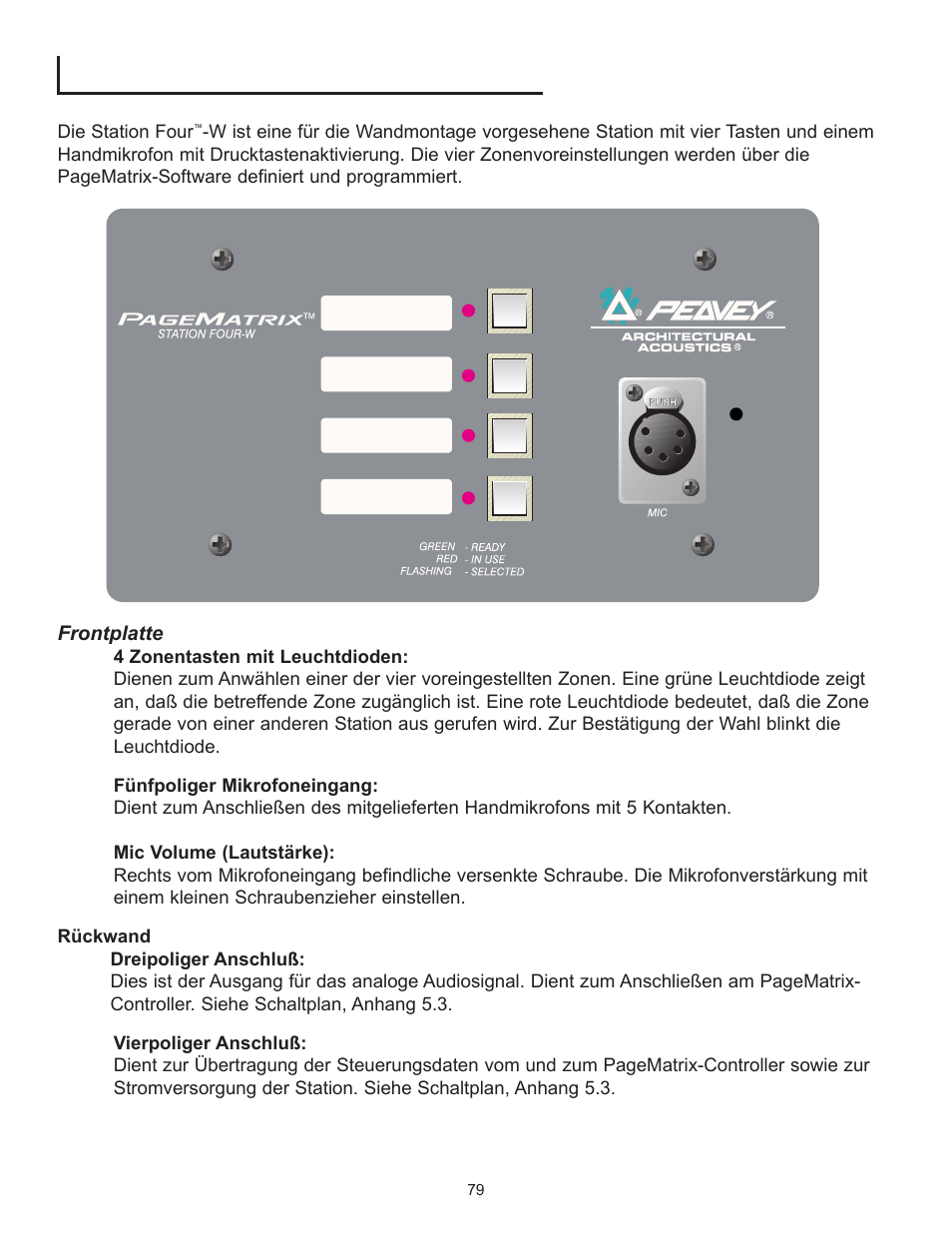 Rufstation station four-w™ zur wandmontage | Peavey PageMatrix User Manual | Page 79 / 104