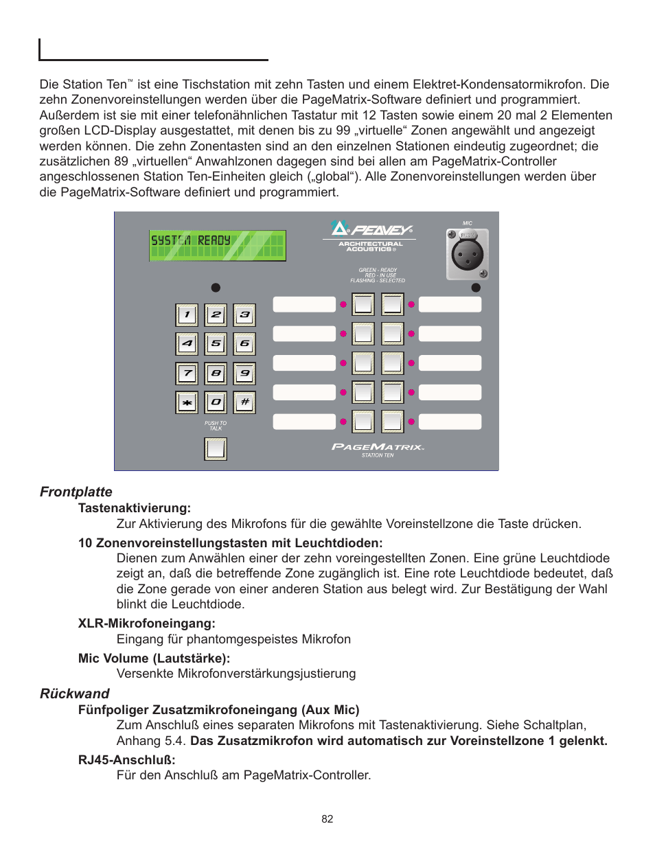 Tisch-rufstation station ten | Peavey PageMatrix User Manual | Page 82 / 104