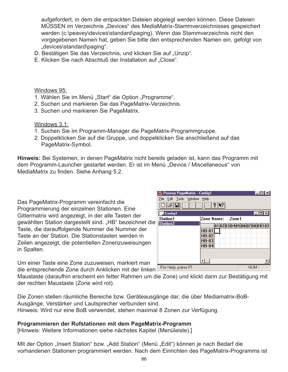 Starten von pagematrix, Stationen und zonen | Peavey PageMatrix User Manual | Page 86 / 104