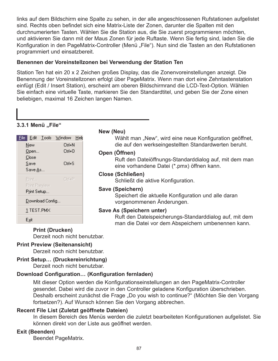 Die menüleiste des programms „pagematrix | Peavey PageMatrix User Manual | Page 87 / 104