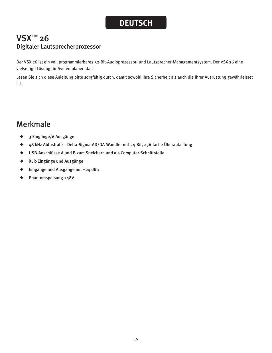 Deutsch merkmale | Peavey VSX 26 User Manual | Page 19 / 56