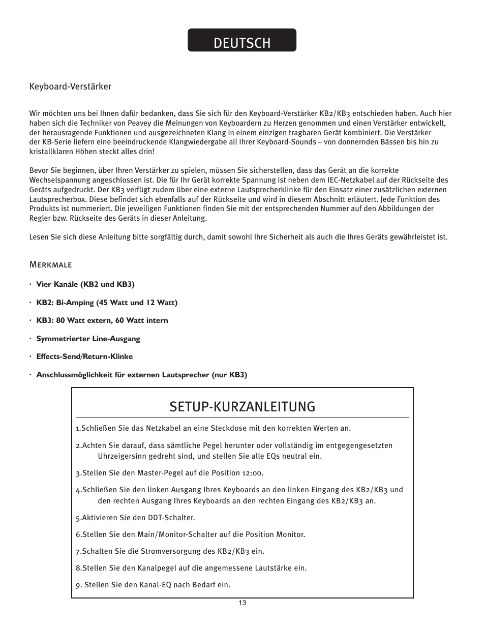 Kb®2/kb3, Deutsch, Setup-kurzanleitung | Peavey KB2/KB3 User Manual | Page 13 / 24