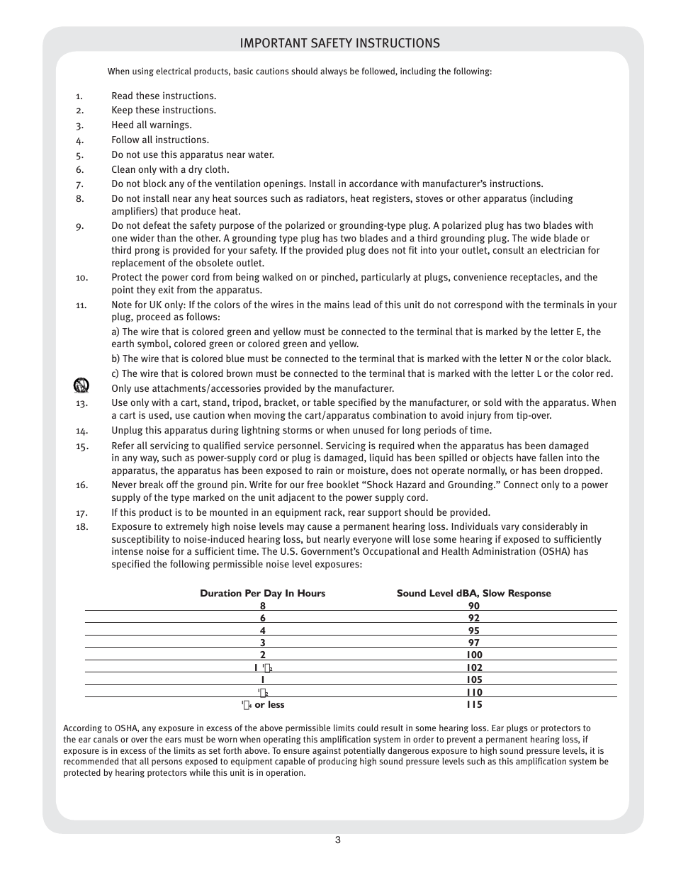 Save these instructions, Important safety instructions | Peavey KB2/KB3 User Manual | Page 3 / 24