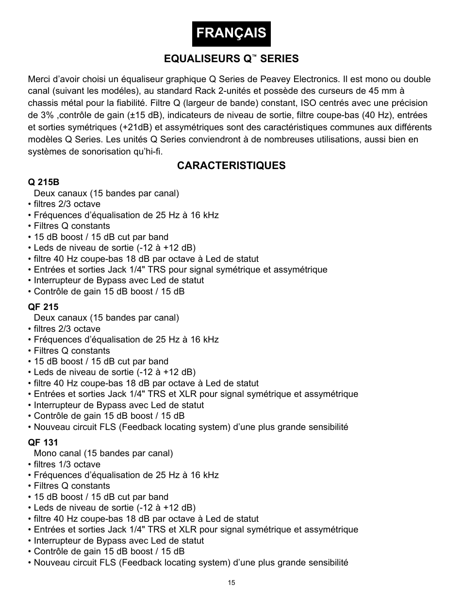 Français | Peavey QF131 User Manual | Page 15 / 28