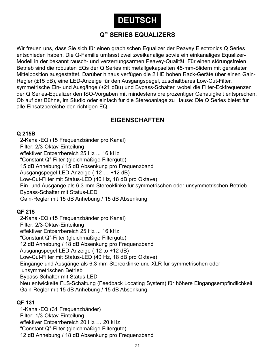 Deutsch | Peavey QF131 User Manual | Page 21 / 28