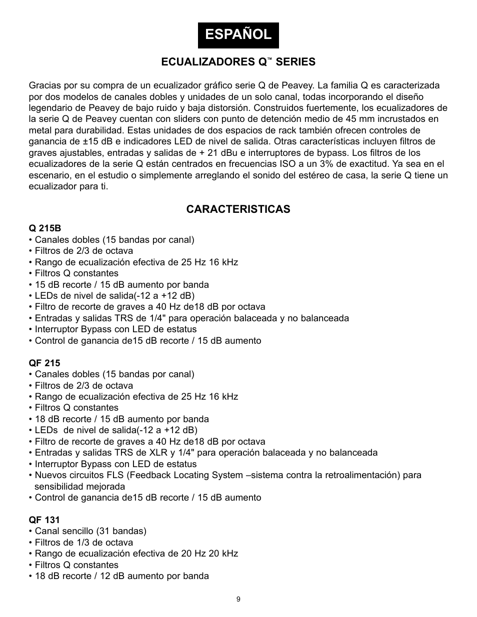 Español | Peavey QF131 User Manual | Page 9 / 28