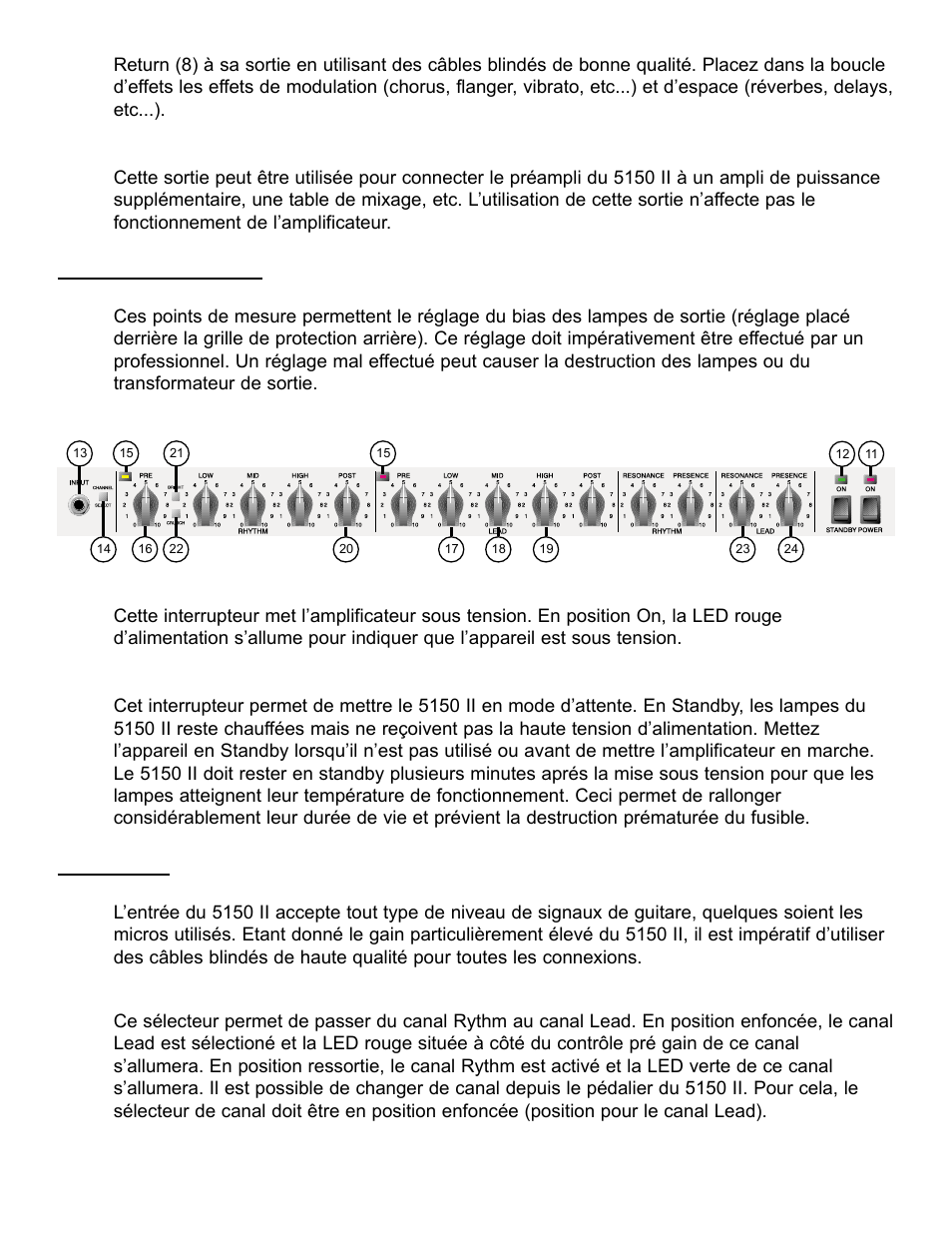 Reglage du bias, Face avant, Preampli | Peavey EVH 5150 II User Manual | Page 17 / 28