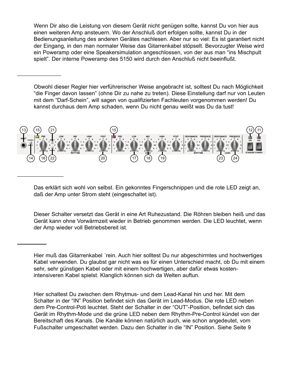 Bias system, Vorderseite des gerätes on / standby, Preamp | Peavey EVH 5150 II User Manual | Page 22 / 28