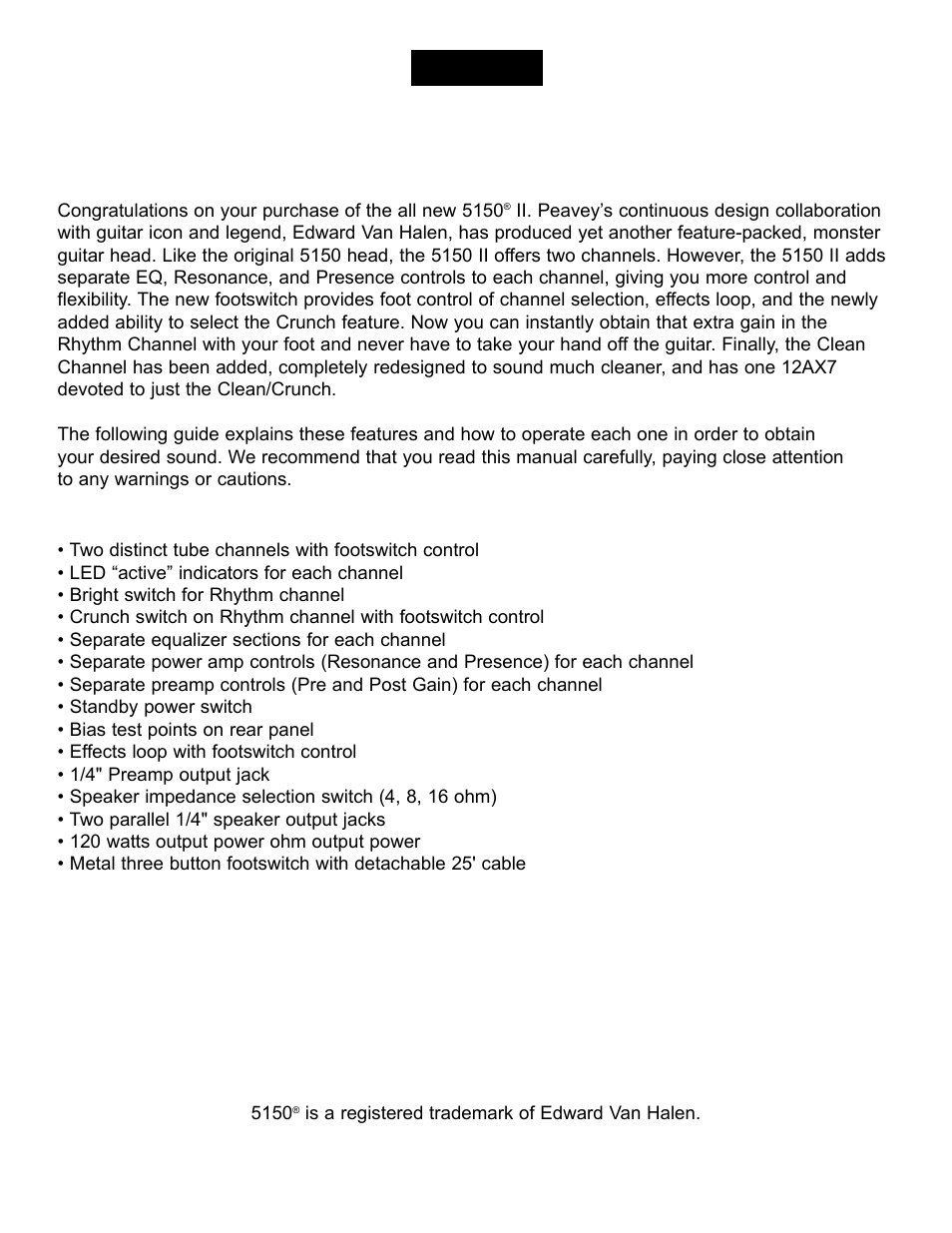 Ii tube guitar amplifier | Peavey EVH 5150 II User Manual | Page 3 / 28