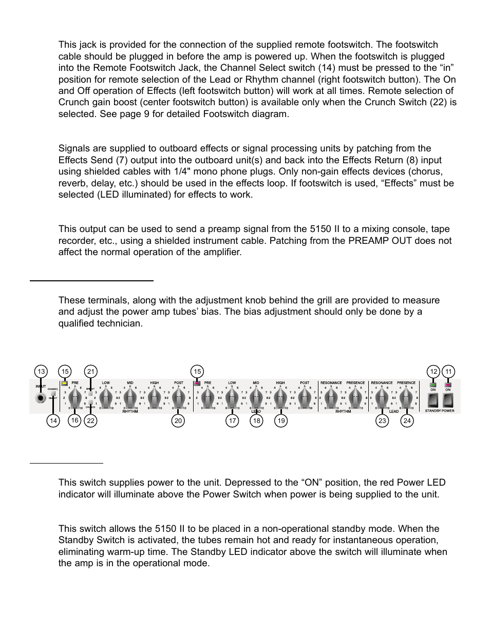 Bias adjust system, Front panel features on standby | Peavey EVH 5150 II User Manual | Page 5 / 28