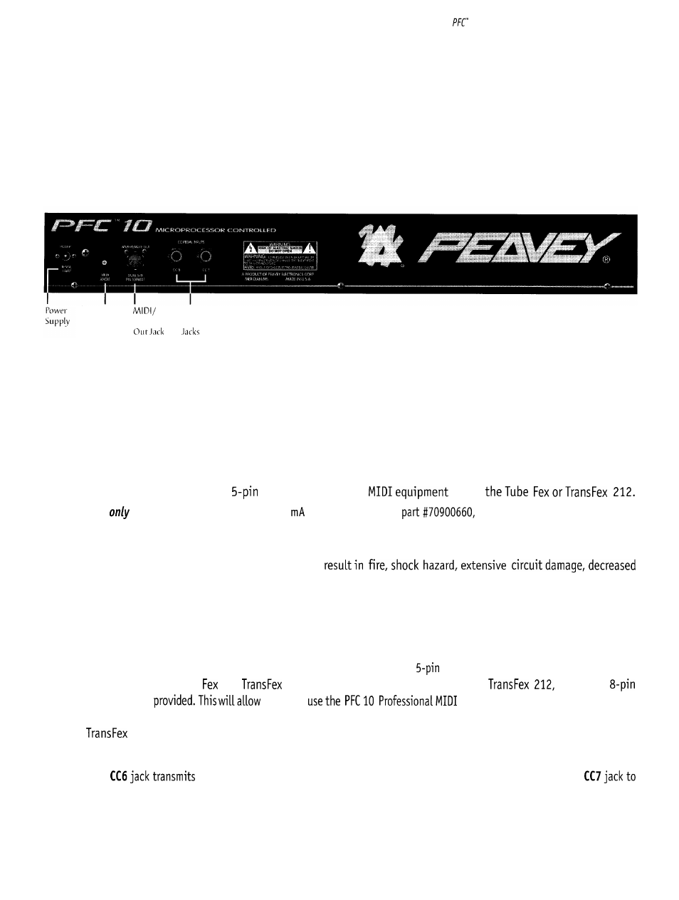 Midi/remote, Jack, Jacks | Peavey PFC 10 User Manual | Page 5 / 12