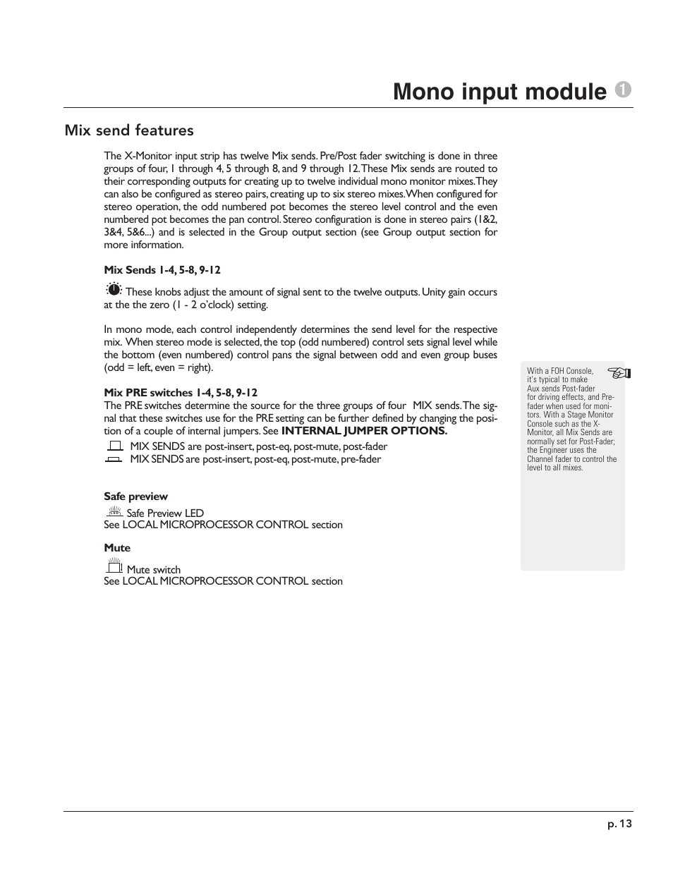 Mono input module 1 | Peavey X-Monitor User Manual | Page 13 / 72