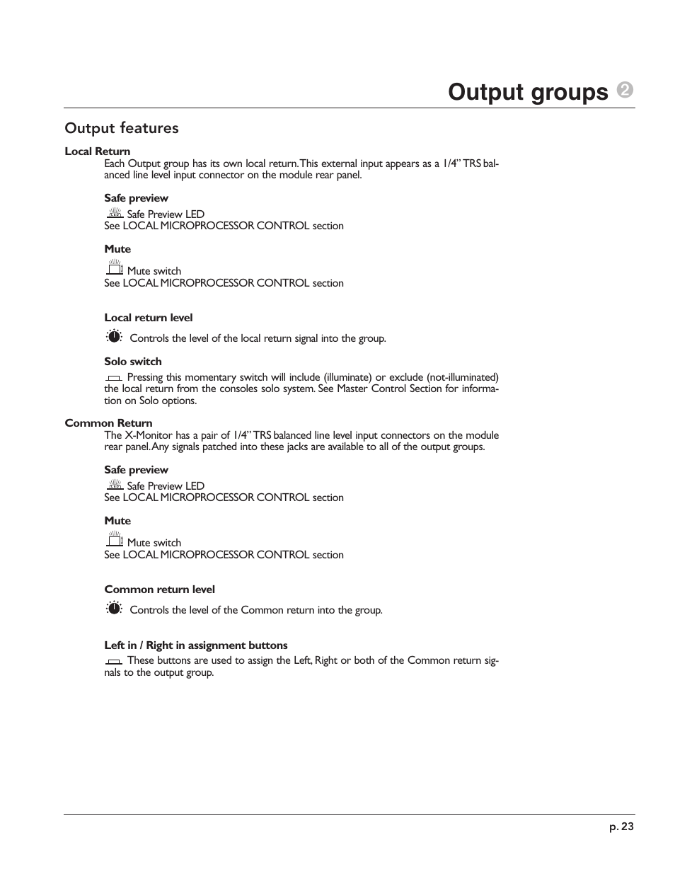 Output groups 2, Output features | Peavey X-Monitor User Manual | Page 23 / 72