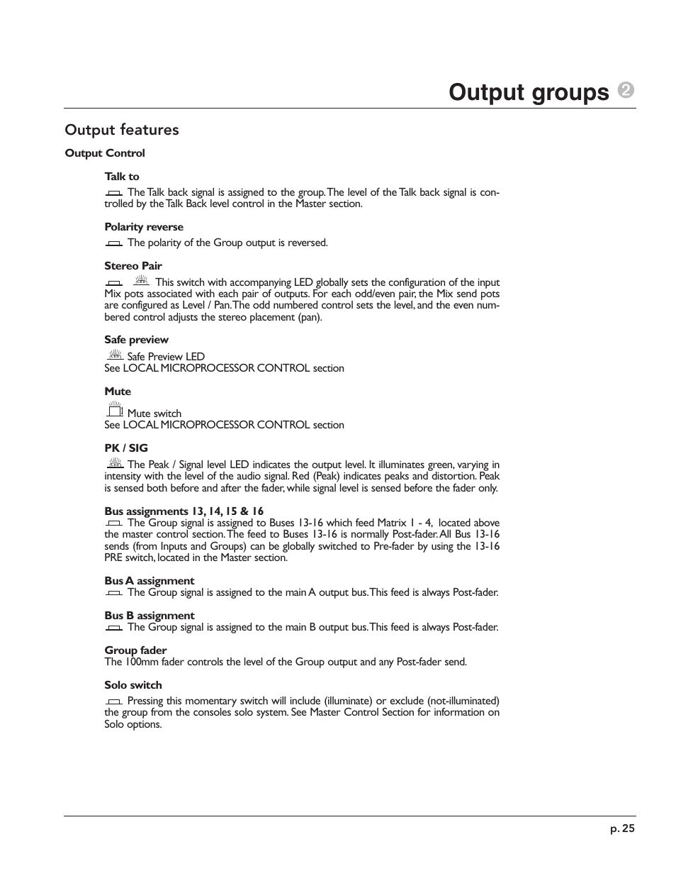 Output groups 2, Output features | Peavey X-Monitor User Manual | Page 25 / 72