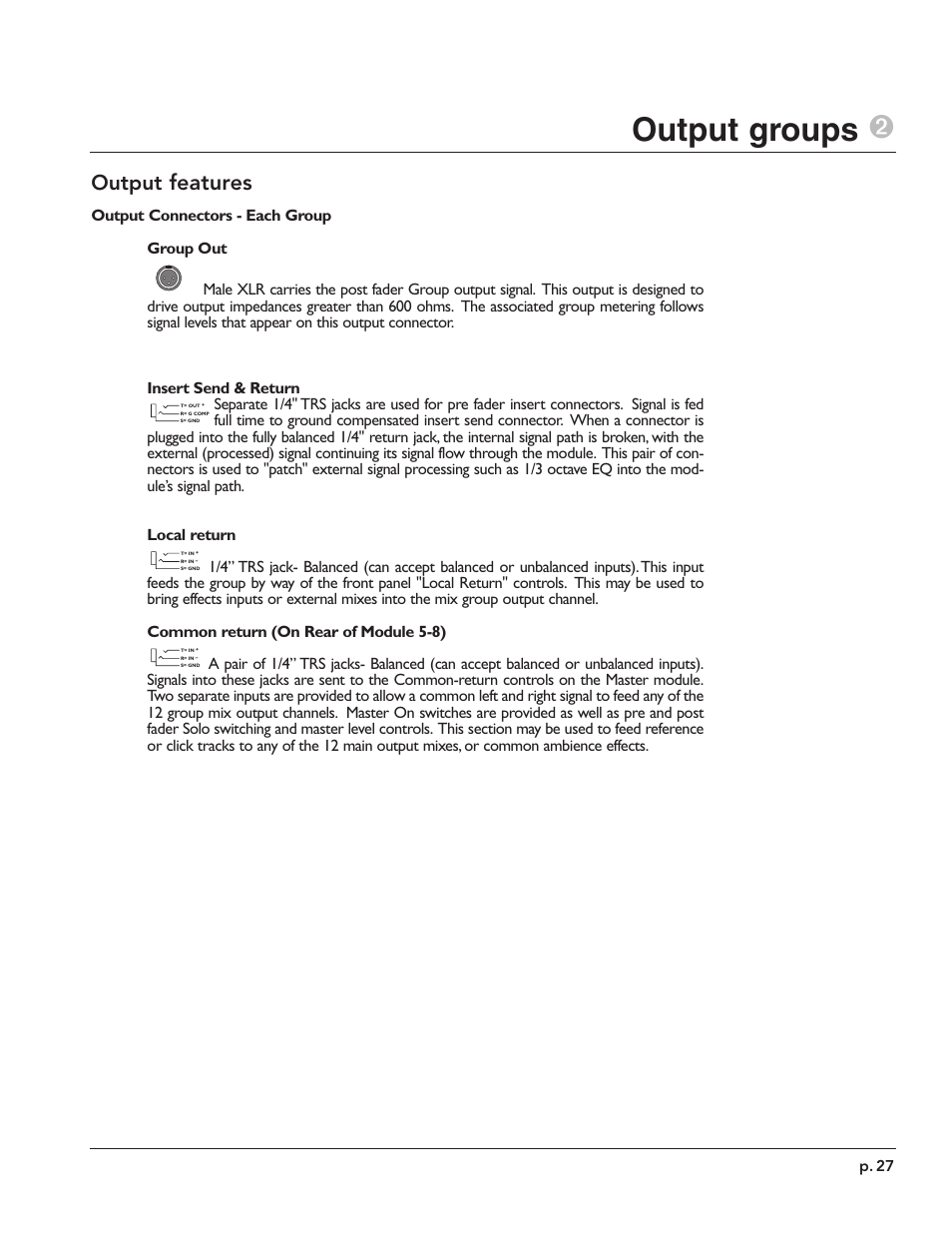 Output groups 2, Output features | Peavey X-Monitor User Manual | Page 27 / 72