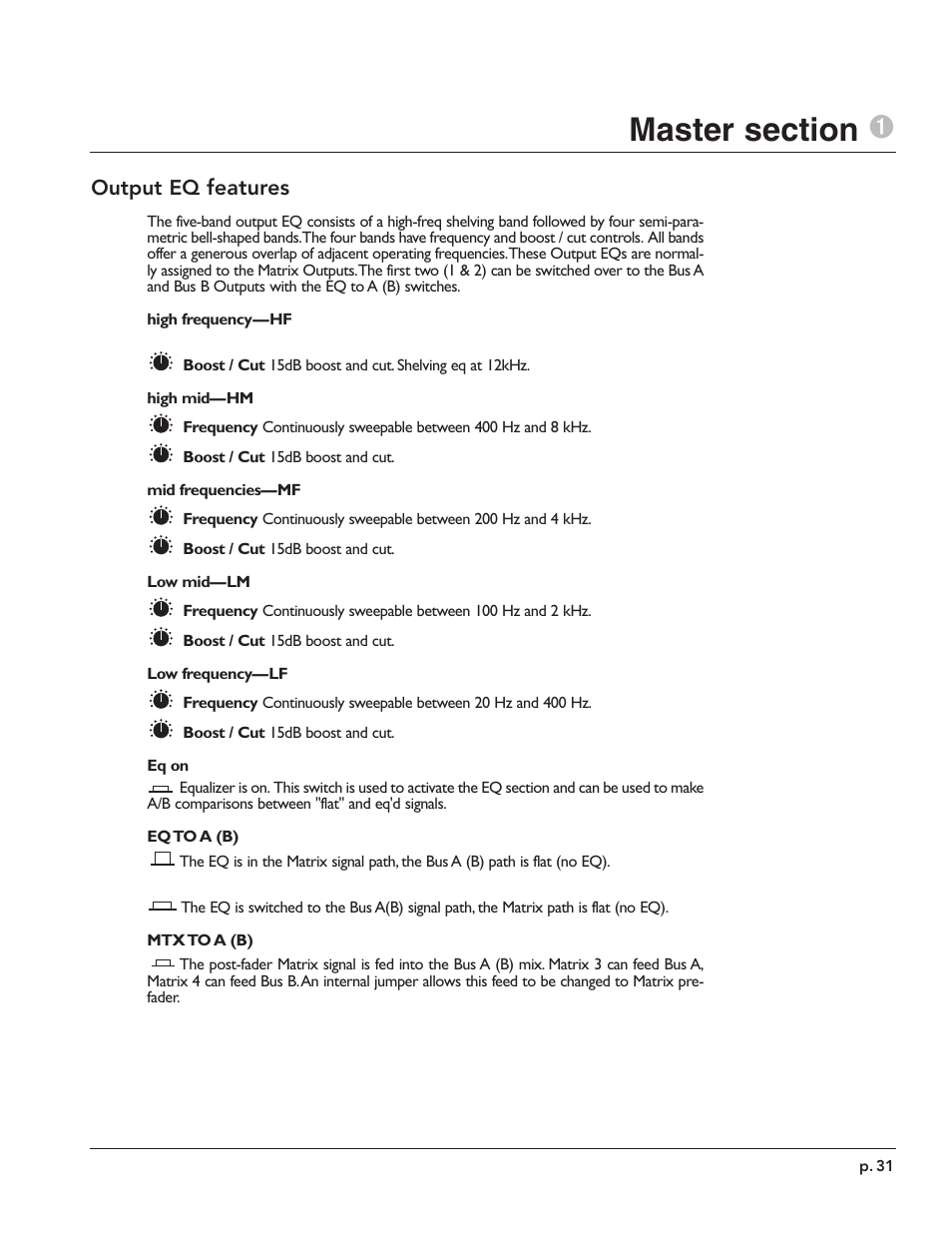 Output eq features | Peavey X-Monitor User Manual | Page 31 / 72