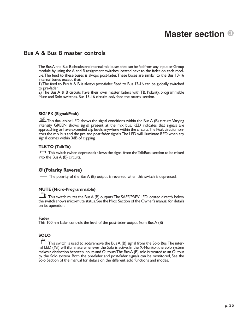 Bus a & bus b master controls | Peavey X-Monitor User Manual | Page 35 / 72