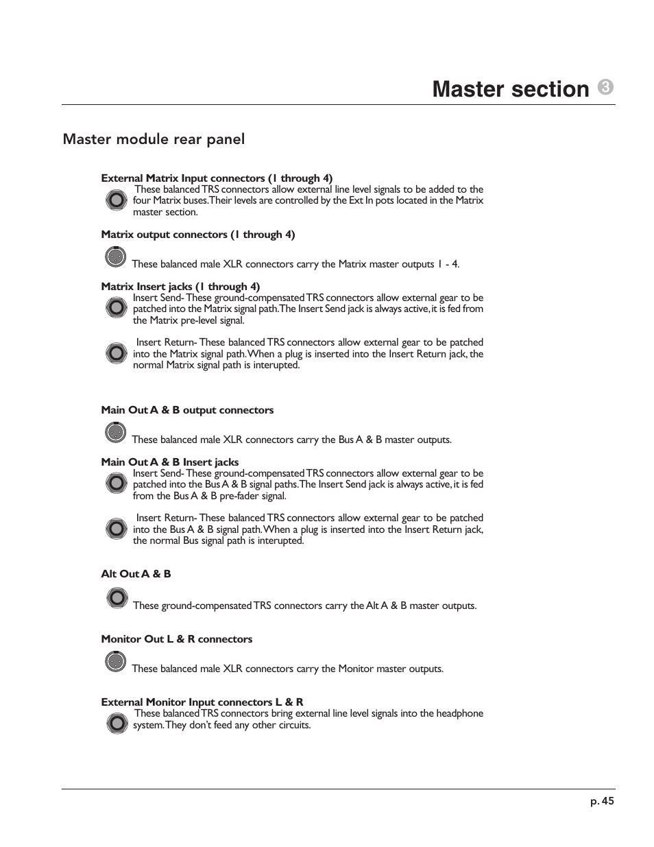 Master module rear panel | Peavey X-Monitor User Manual | Page 45 / 72