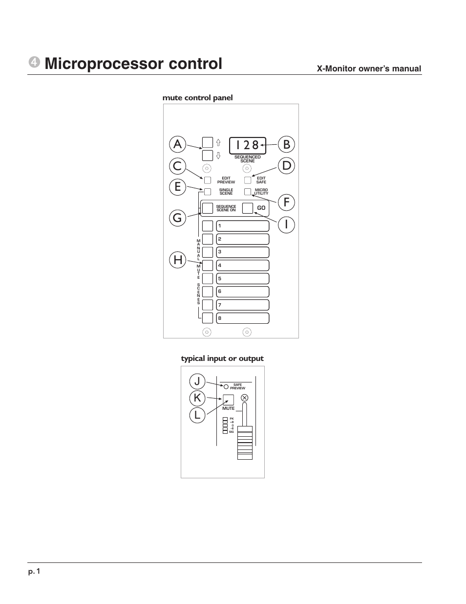 4microprocessor control, Jk l, Mute control panel typical input or output | X-monitor owner’s manual | Peavey X-Monitor User Manual | Page 50 / 72