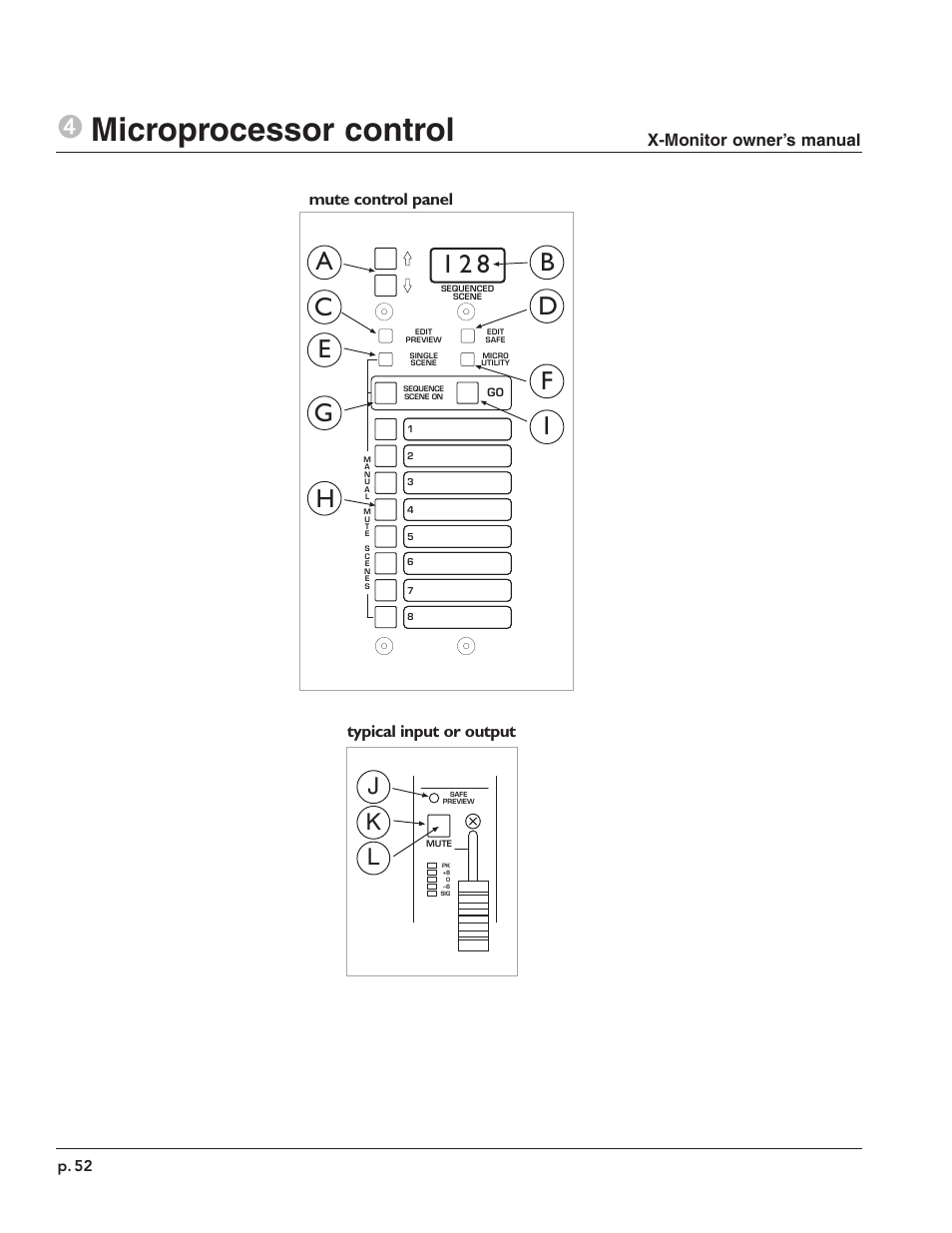 4microprocessor control, Jk l, Mute control panel typical input or output | X-monitor owner’s manual | Peavey X-Monitor User Manual | Page 52 / 72