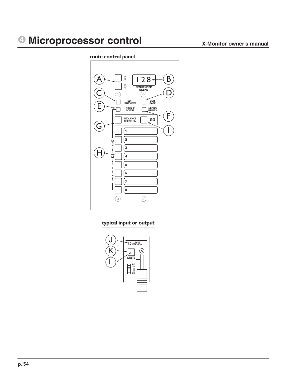 4microprocessor control, Jk l, Mute control panel typical input or output | X-monitor owner’s manual | Peavey X-Monitor User Manual | Page 54 / 72