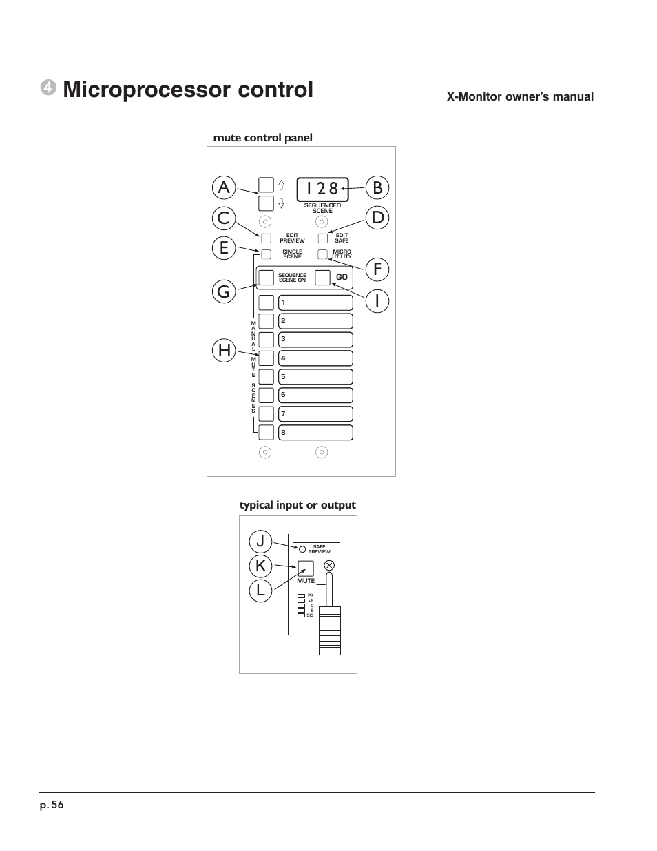 4microprocessor control, Jk l, Mute control panel typical input or output | X-monitor owner’s manual | Peavey X-Monitor User Manual | Page 56 / 72