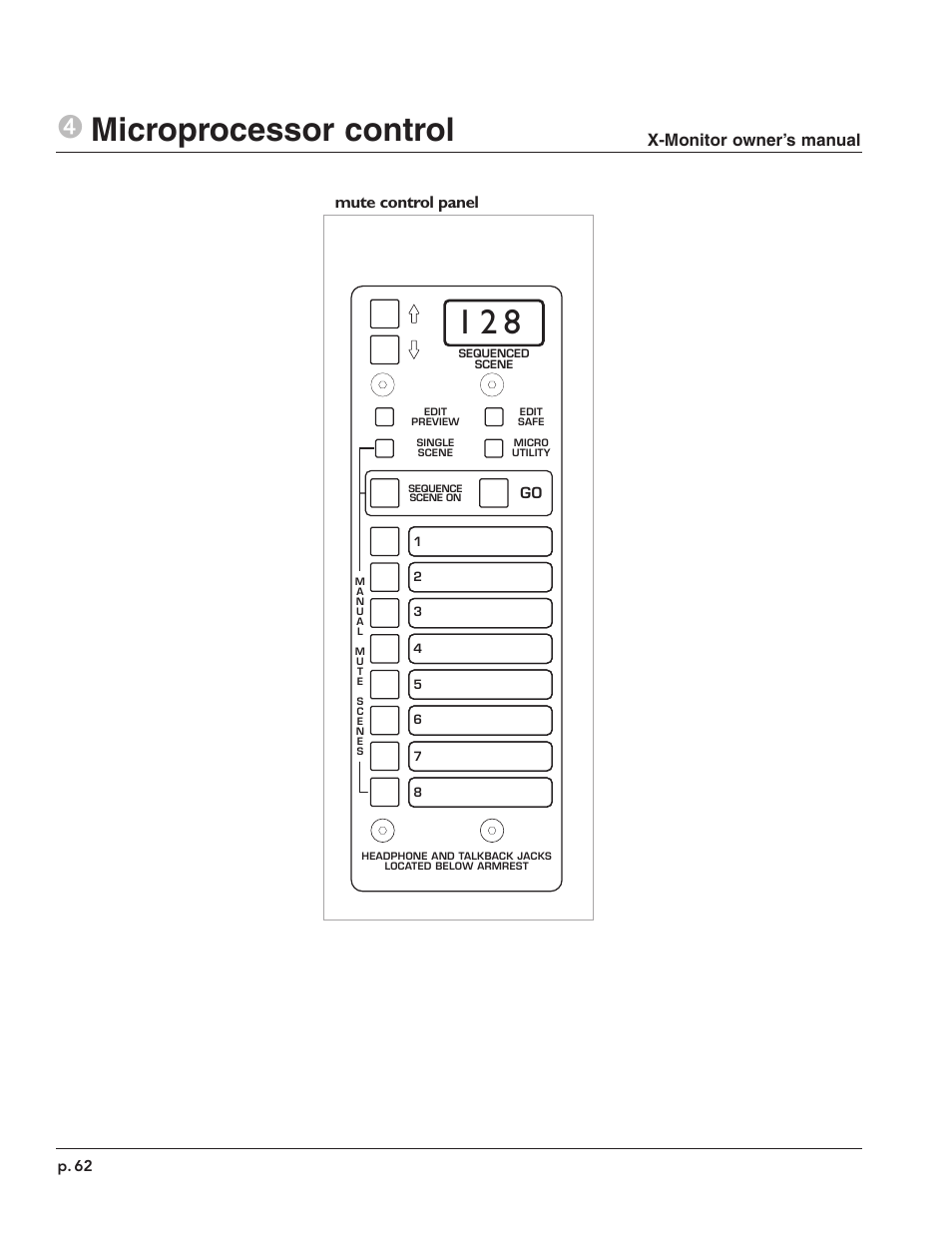 4microprocessor control, Mute control panel, X-monitor owner’s manual | Peavey X-Monitor User Manual | Page 62 / 72