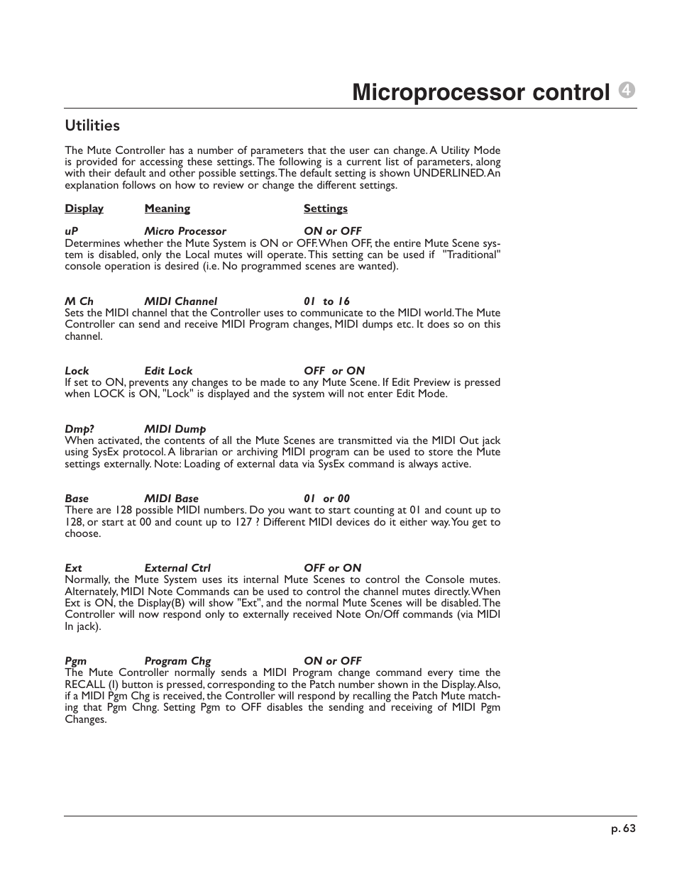 Microprocessor control 4, Utilities | Peavey X-Monitor User Manual | Page 63 / 72