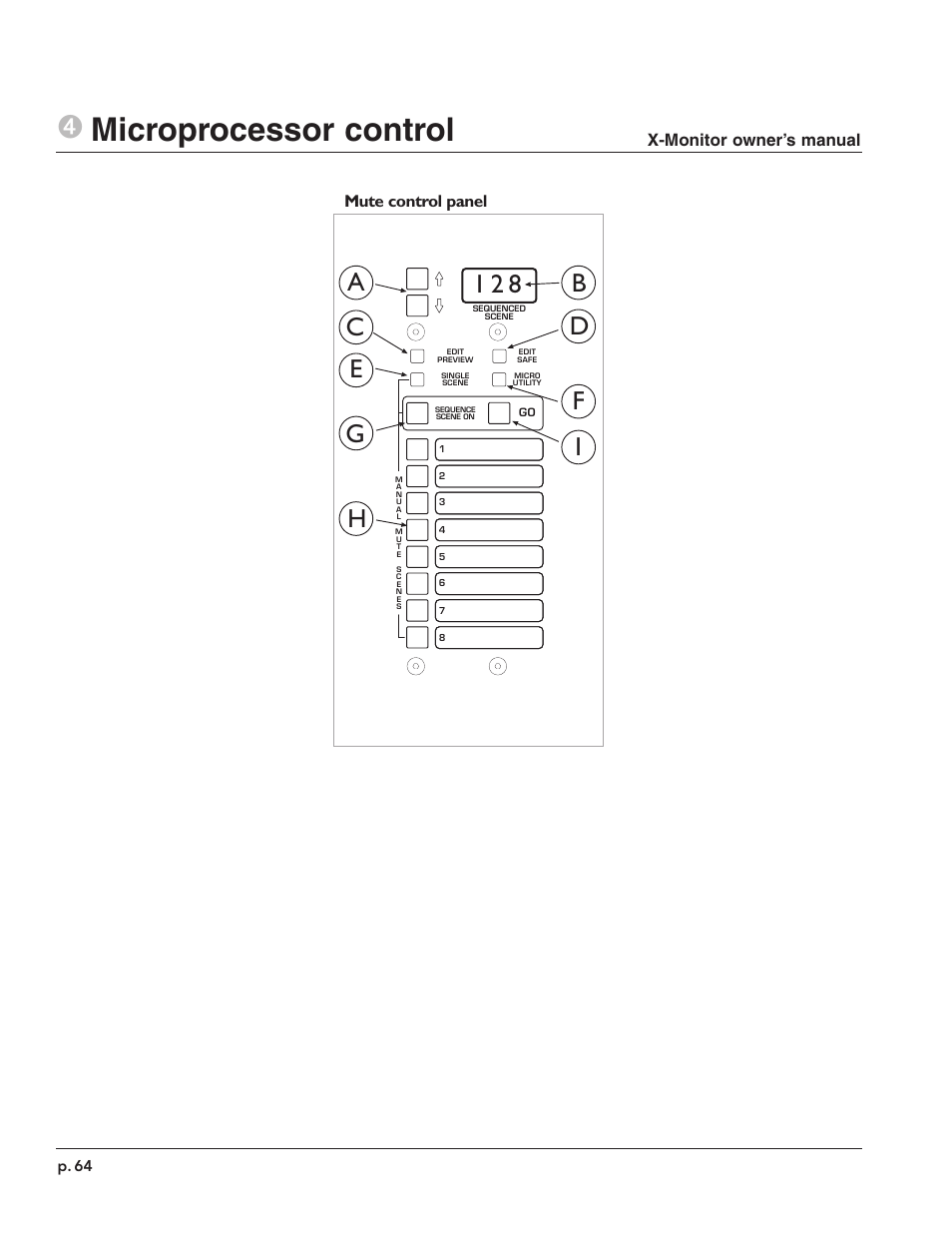 4microprocessor control, Mute control panel, X-monitor owner’s manual | Peavey X-Monitor User Manual | Page 64 / 72