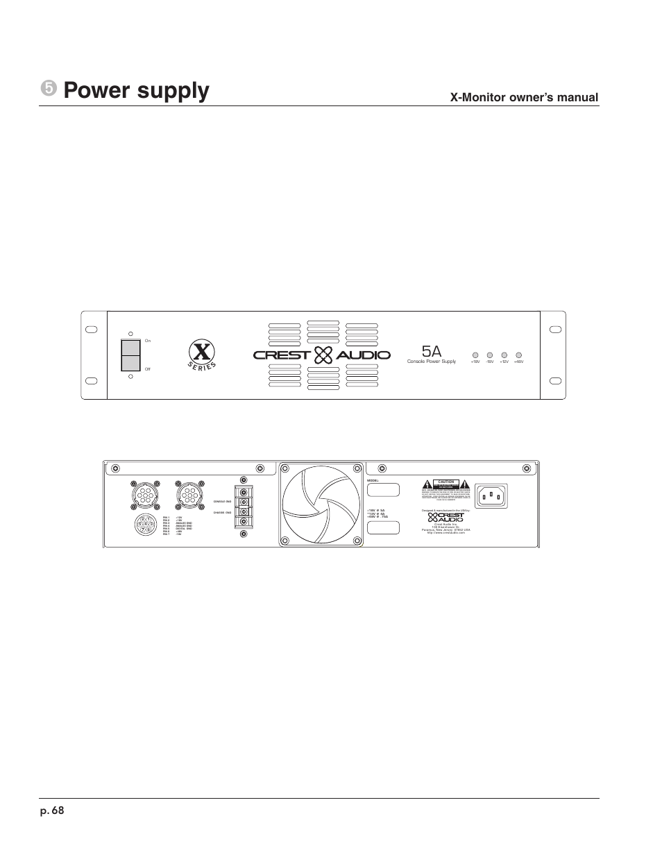 5power supply, X-monitor owner’s manual, P. 68 | Peavey X-Monitor User Manual | Page 68 / 72