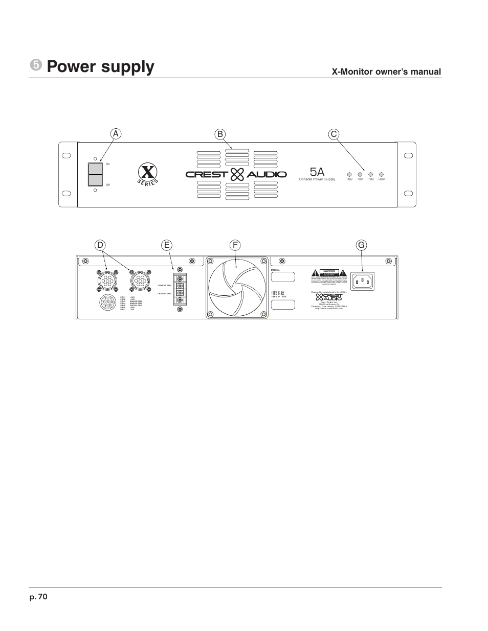 5power supply, X-monitor owner’s manual, P. 70 | Peavey X-Monitor User Manual | Page 70 / 72