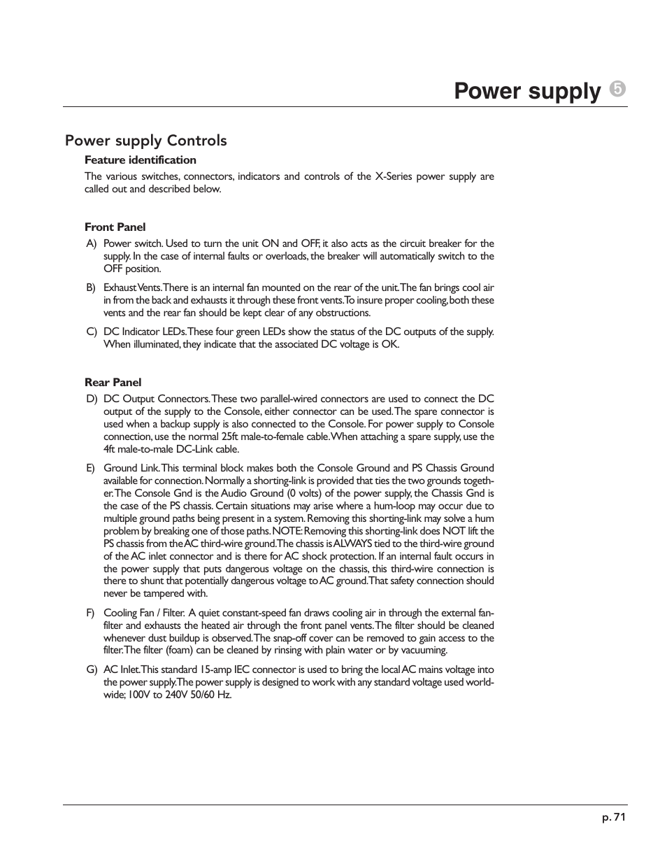 Power supply 5 | Peavey X-Monitor User Manual | Page 71 / 72