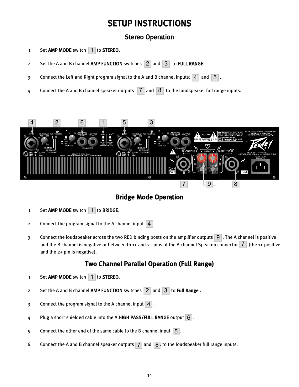 Sse et tu up p iin ns st tr ru uc ct tiio on ns s | Peavey CS 800H User Manual | Page 14 / 60