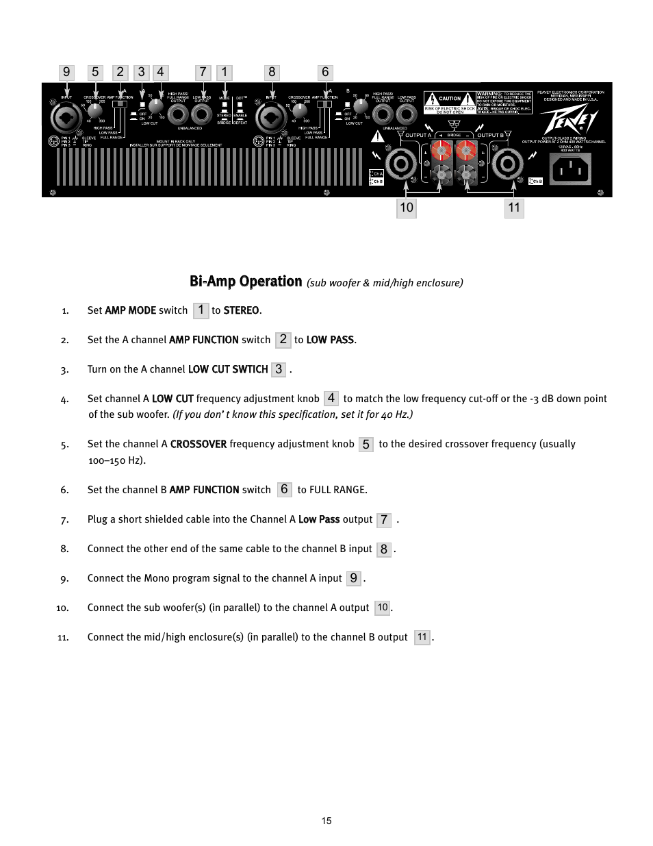Bbii--a am mp p o op pe erra attiio on n | Peavey CS 800H User Manual | Page 15 / 60