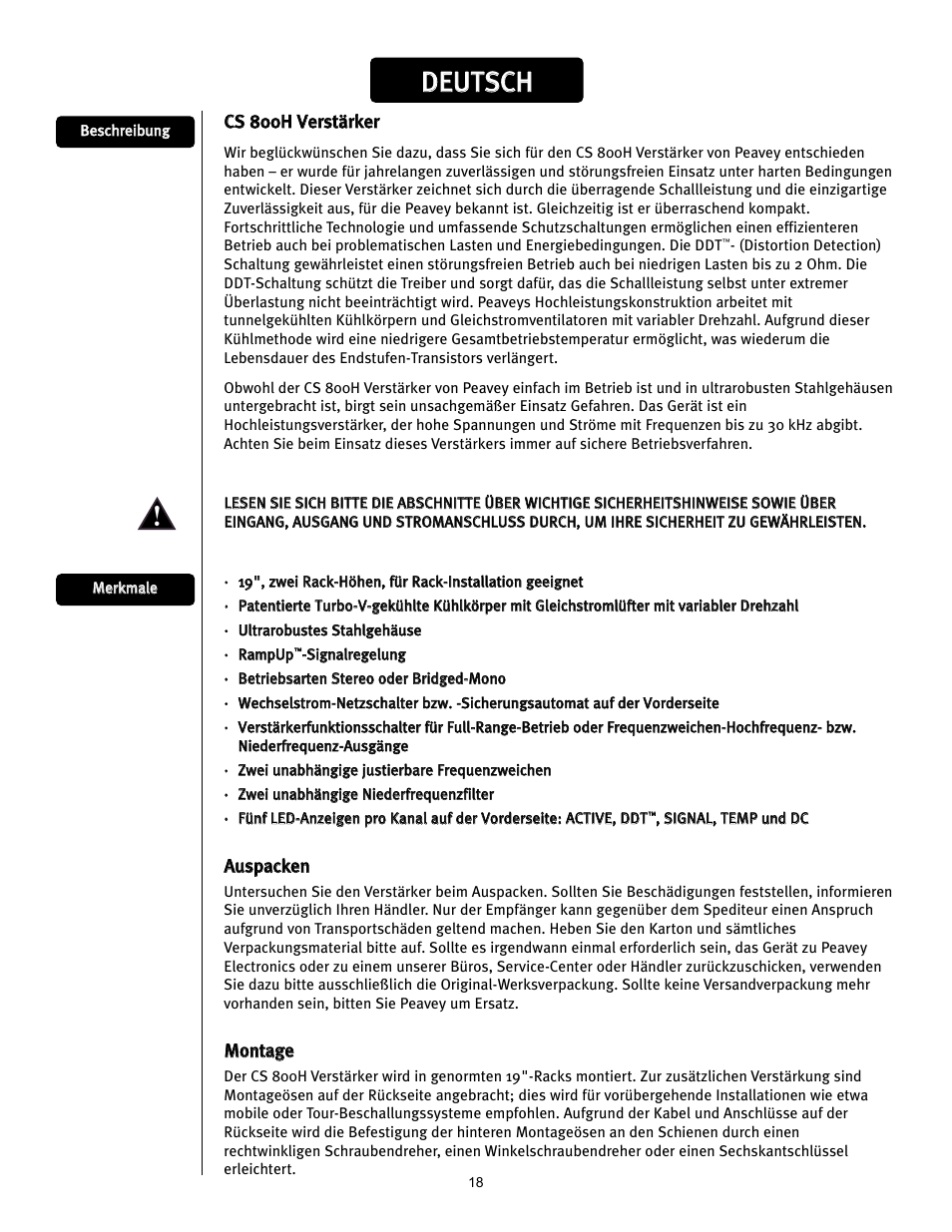 Dde eu ut ts sc ch h | Peavey CS 800H User Manual | Page 18 / 60