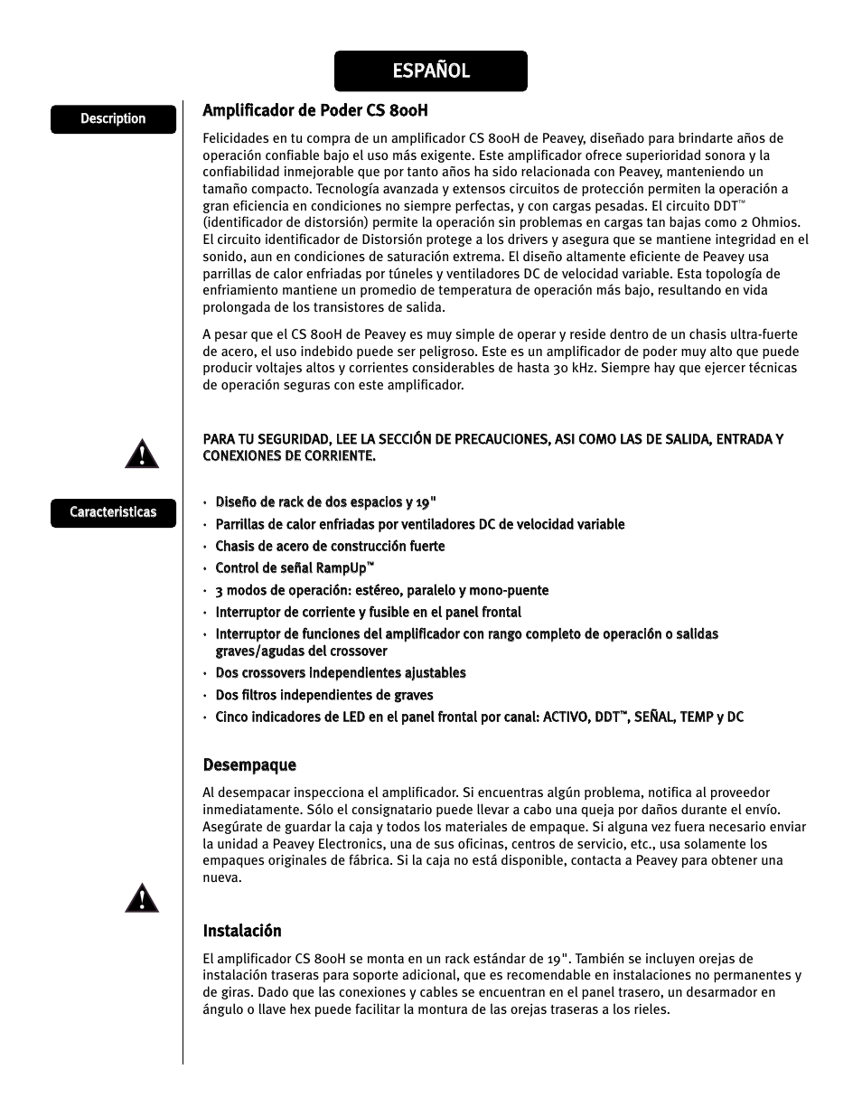 Ees sp pa añ ño oll | Peavey CS 800H User Manual | Page 32 / 60