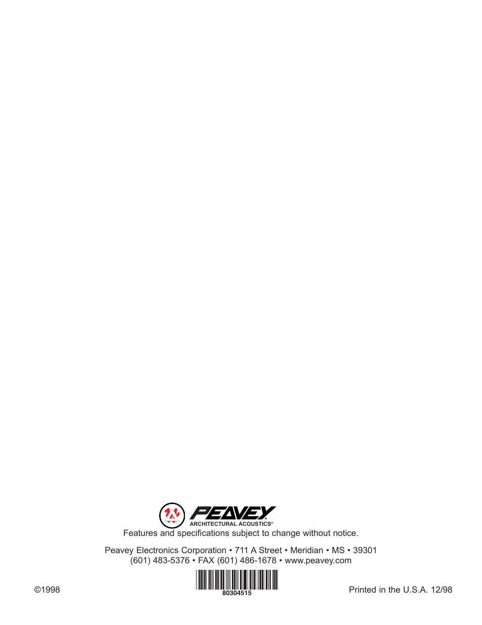 Peavey Automix2 User Manual | Page 32 / 32