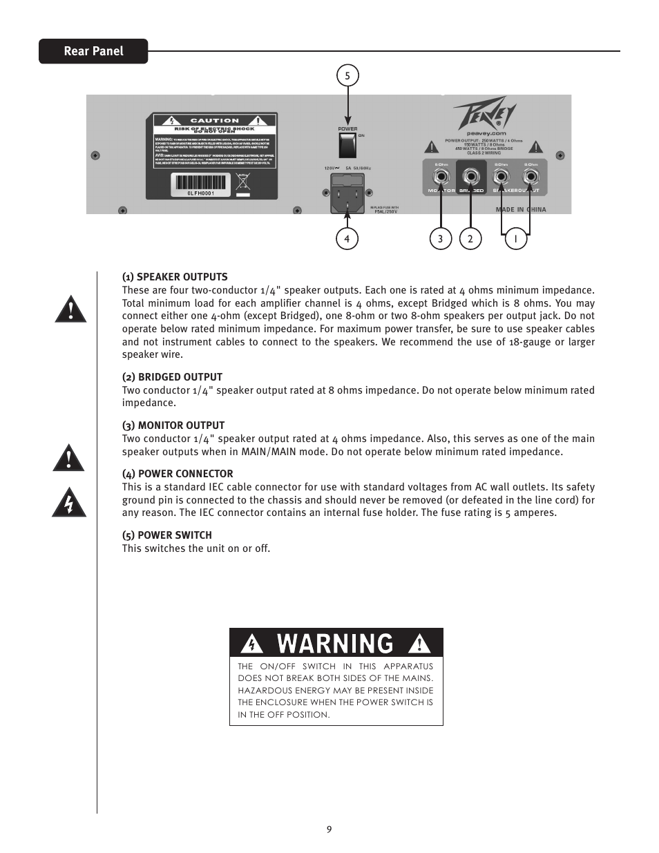 Warning | Peavey I8B+ User Manual | Page 9 / 12